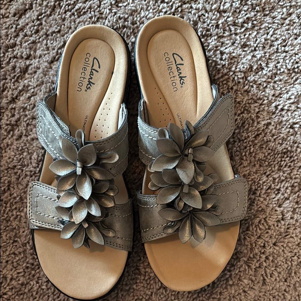 Clarks Gray Floral Sandals with 3D Design